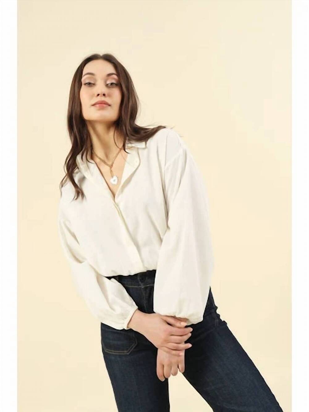 NEW OMIKA nero button down blouse in white